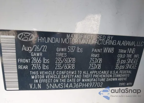 2023 Hyundai Santa Fe Se из США, поврежденный, VIN 5NMS14AJ6PH497702